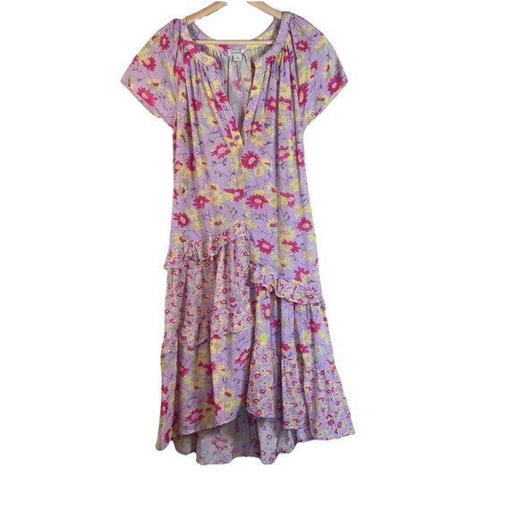 Sundance Pretty Petals Tiered Ruffle Purple Floral Maxi Dress Cotton Size Medium - Picture 1 of 10
